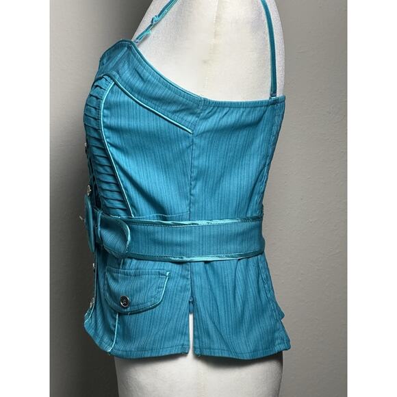 Women’s Lydia Corset Bustier Style Top with Belt Aqua Turquoise Size (L) - Picture 9 of 15